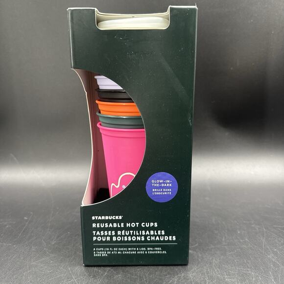 Starbucks 2023 Halloween Cups Set of 6 Glow-in-the-Dark Reusable Hot 16 OZ NIB - Picture 1 of 3